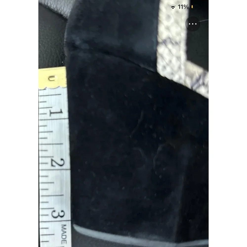Cole Haan Grandseries Black Suede Snakeskin Ankle Strap Wedge Pumps 6.5